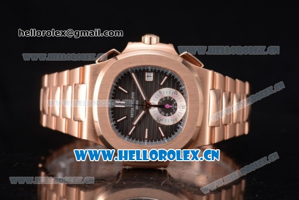 Patek Philippe Nautilus Clone PP 315 Automatic Rose Gold Case/Bracelet with Black Dial and Stick/Arabic Numeral Markers (BP) - Click Image to Close